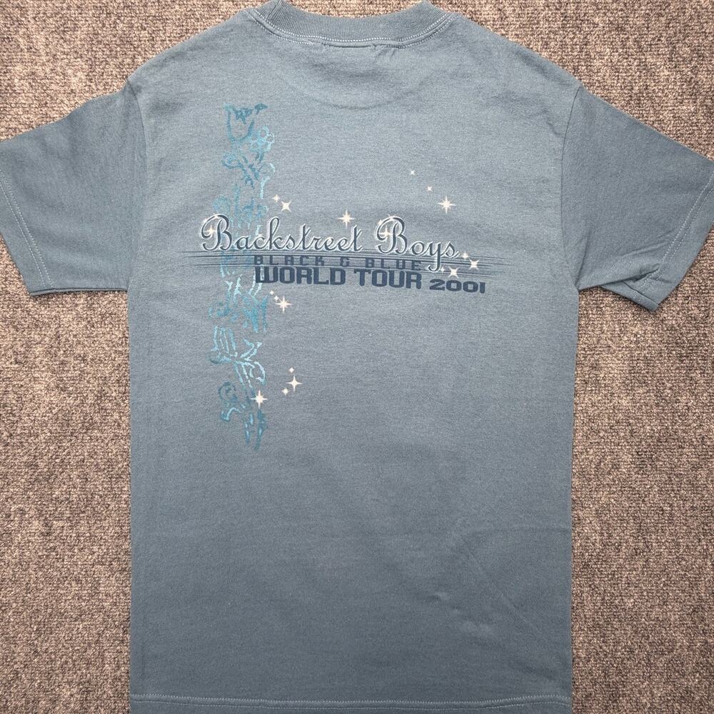 NEW- Vintage 2001 Backstreet Boys Black & Blue World Tour Graphic T-Shirt Blue S - Picture 2 of 9